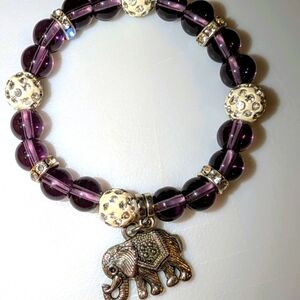 Hand Crafted bracelet, purple and white beads for small wrist.One of the kind.